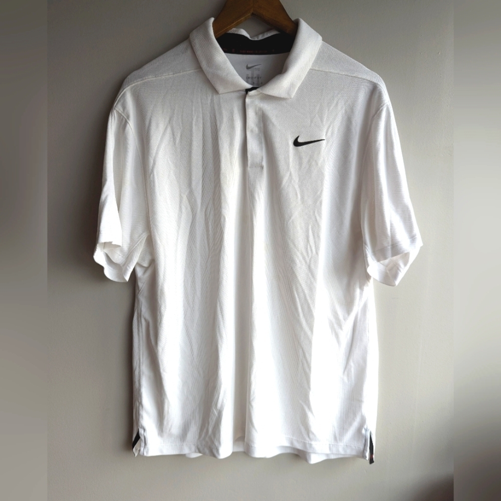 Nike Dri-Fit Tiger Woods Collection Mens White Golf Polo Shirt L Half Buttondown